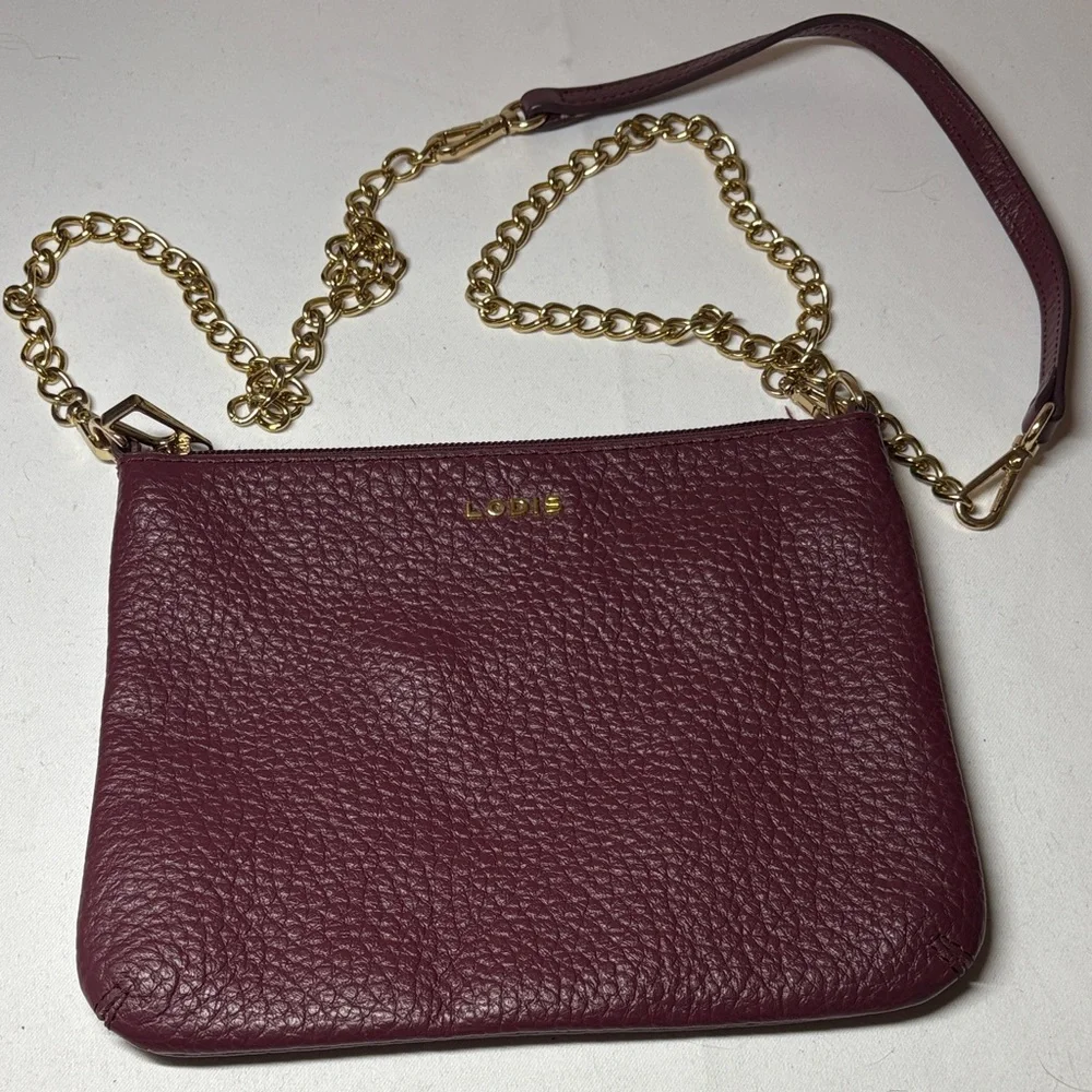 Lodis Burgundy Small Textured Leather Crossbody Bag